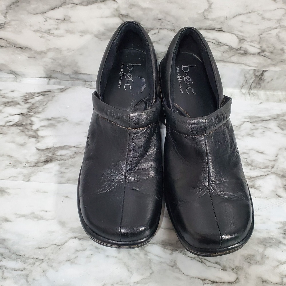 BOC Comfort Shoes Women's US 9 Black‎ Slip On Wedge Heel Closed Toe Leather